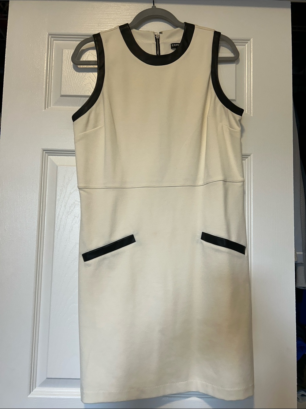 EXPRESS Cream Shift Dress with Black Trim